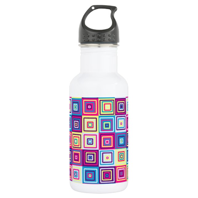 Squares Pattern Stainless Steel Water Bottle (Front)