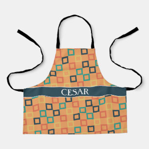 Squares Peach Blue Minimal Pattern Apron
