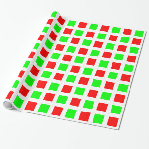 Squares - Red and Green on White Wrapping Paper