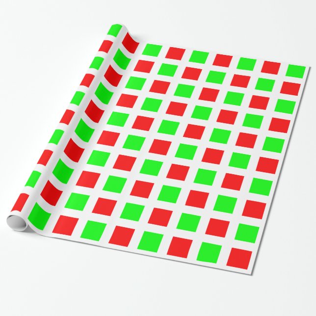 Squares - Red and Green on White Wrapping Paper (Unrolled)