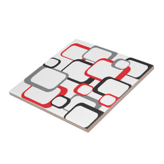 Squares Red Black Gray White Retro Ceramic Tile