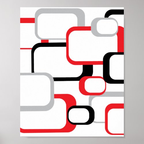 Squares Retro Pattern Black Gray Red White Poster