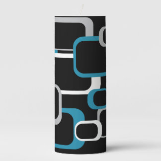 Squares Retro Pattern Blue Gray White Black Pretty Pillar Candle