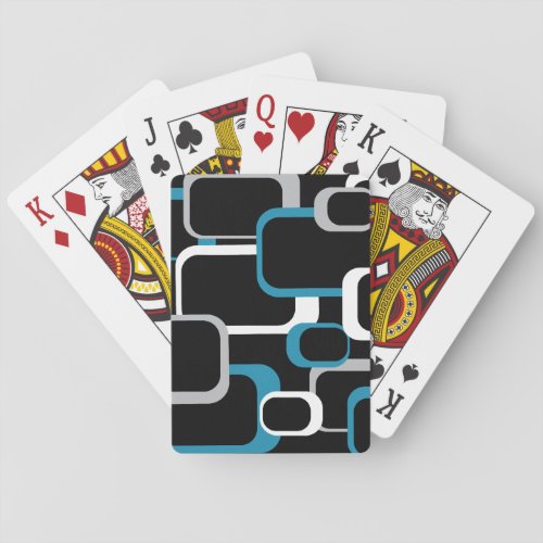 Squares Retro Pattern Blue Gray White Playing Cards