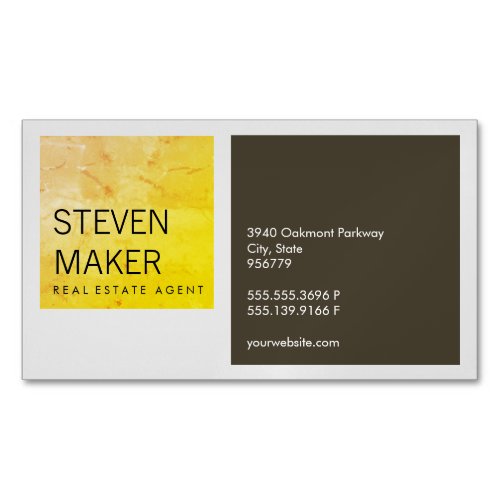 Squares Simple  Grungy Yellow  Brown Business Card Magnet