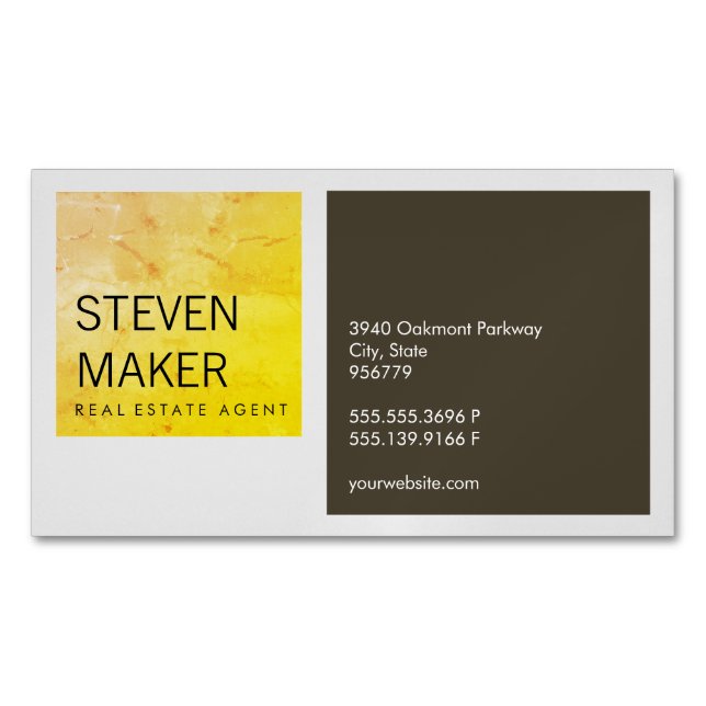 Squares Simple / Grungy Yellow / Brown Business Card Magnet (Front)