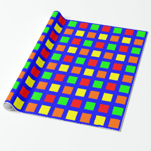 Squares - Spectrum 01 on Blue Wrapping Paper