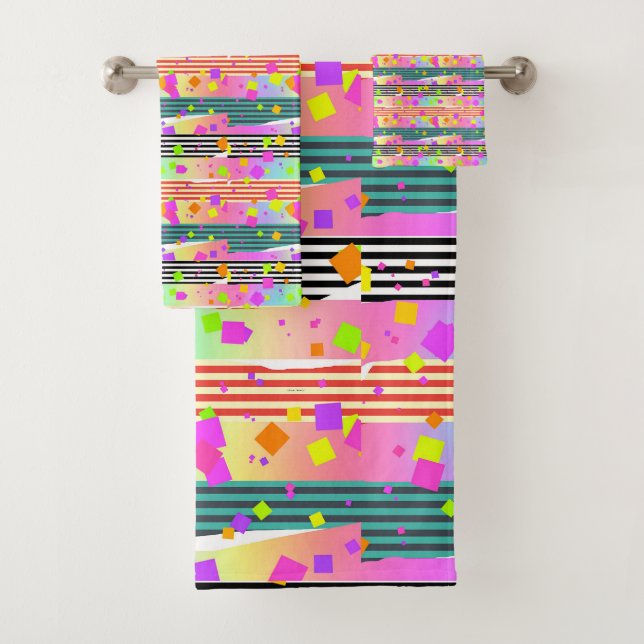 Squares + Stripes Collage Kids Gift  Bath Towel Set (Insitu)