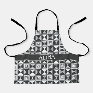 Squares & Triangles Black White Minimal Pattern Apron
