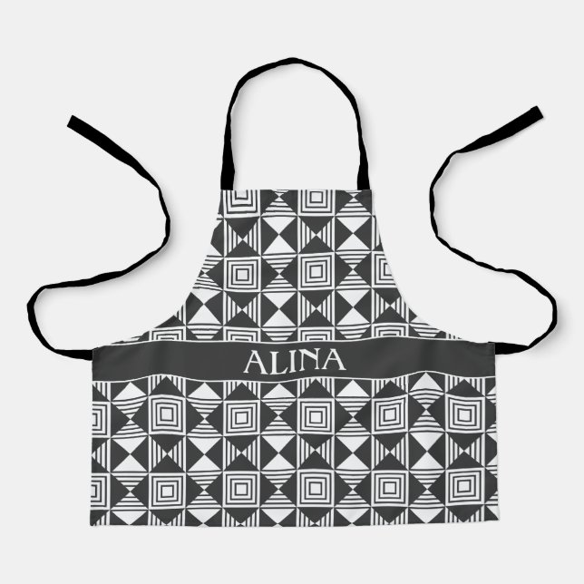 Squares & Triangles Black White Minimal Pattern Apron (Front)