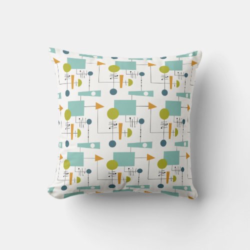 Squares Triangles Circles Mid_Century Pattern Throw Pillow