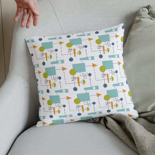 Squares Triangles Circles Mid-Century Pattern Throw Pillow (Creator Uploaded)