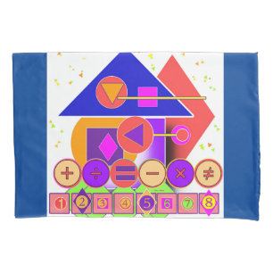 SQUARES TRIANGLES NUMBERS KIDS PILLOW CASE
