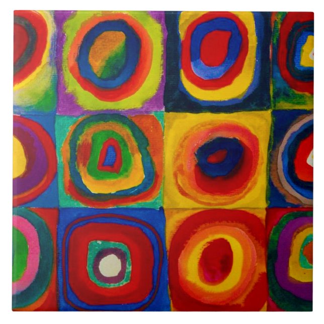 Squares with Circles, Abstract, Wassily Kandinsky Ceramic Tile (Front)