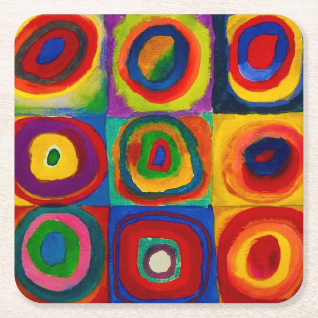 Squares with Circles, Abstract, Wassily Kandinsky Square Paper Coaster (Front)