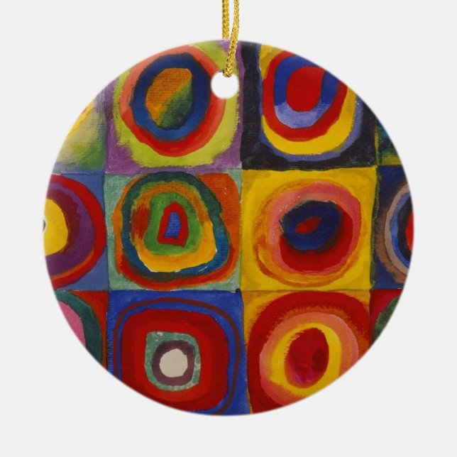 Squares With Concentric Circles Ceramic Ornament (Front)