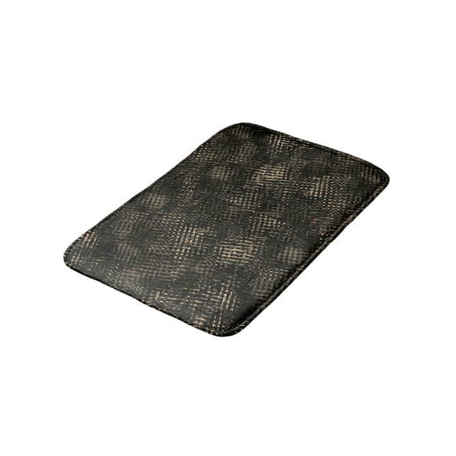 Squares with crossed scratches or dark brown cubes bath mat (Angled)