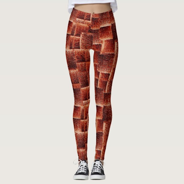 Squares with dark and light red wall texture leggings (Front)