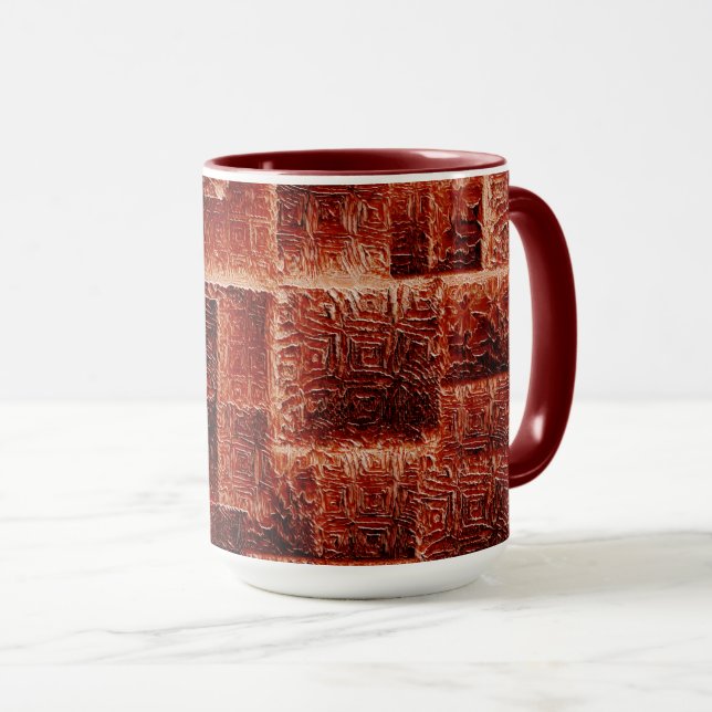 Squares with dark and light red wall texture mug (Front Right)