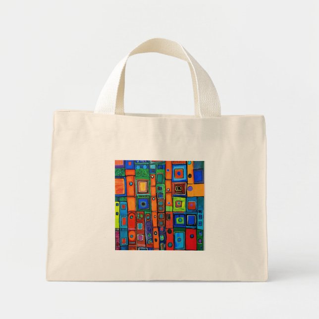 Squares with Vibrant Colors Mini Tote Bag (Front)