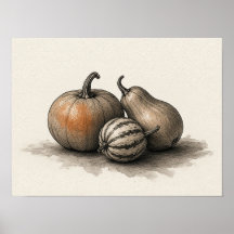 Squash and Gourds Fall Kitchen Wall Art Poster