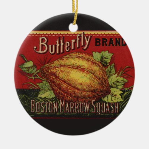 Squash Antique Vegetable Label Can Ceramic Ornament