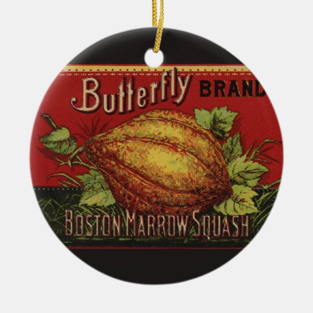Squash Antique Vegetable Label Can Ceramic Ornament (Front)