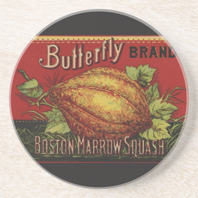 Squash Antique Vegetable Label Can Drink Coaster (Front)