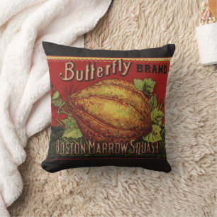 Squash Antique Vegetable Label Can Throw Pillow