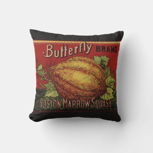 Squash Antique Vegetable Label Can Throw Pillow