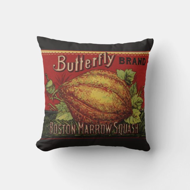 Squash Antique Vegetable Label Can Throw Pillow (Front)