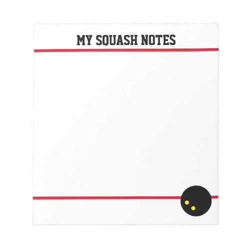 Squash court notepad with double yellow dot ball