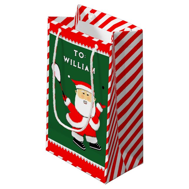 Squash Player Christmas Small Gift Bag (Front Angled)
