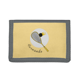 Squash Player Coach Racket & Ball Kids Name Sports Tri-fold Wallet