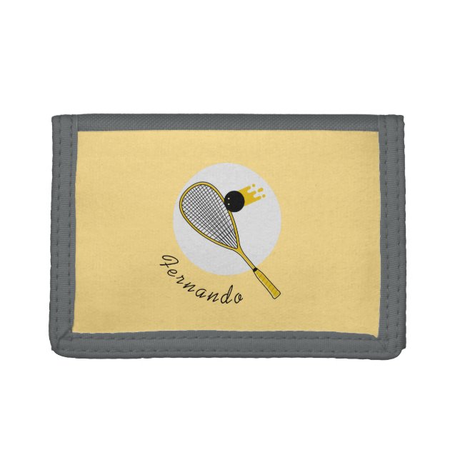 Squash Player Coach Racket & Ball Kids Name Sports Trifold Wallet (Front)