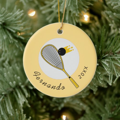 Squash Player Coach Racket  Ball Name Year Sports Ceramic Ornament