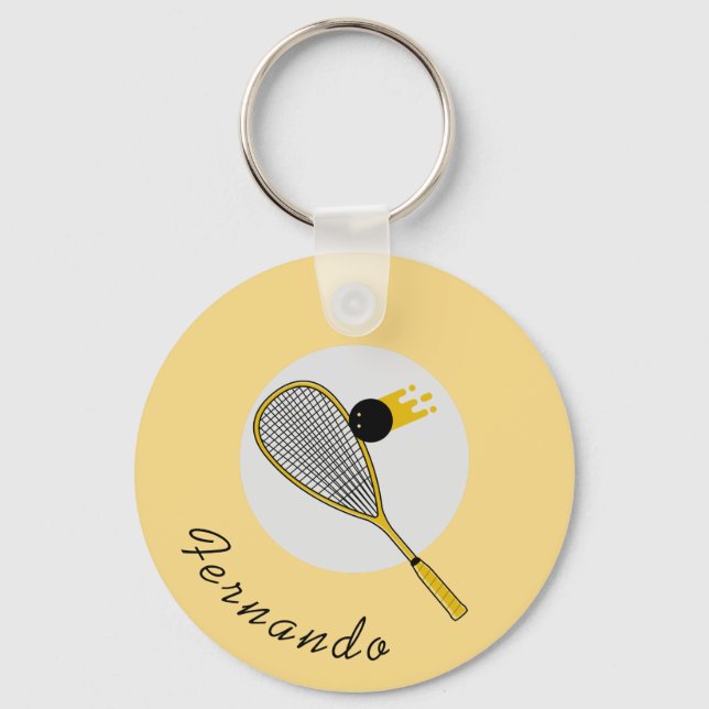 Squash Player Coach Racketball Custom Name Sport Keychain (Front)