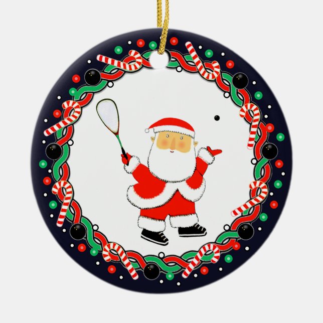 Squash Player Holiday Gift Ceramic Ornament (Front)
