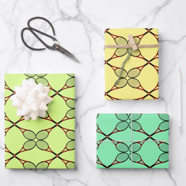 Squash Rackets Pattern Green Wrapping Paper Set