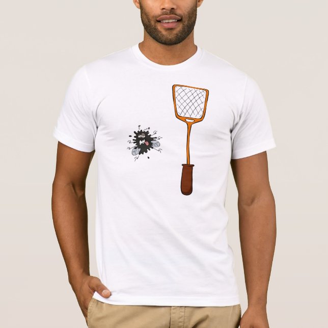 Squashed Fly and Fly Swatter Dead Bug Humor T-Shirt (Front)