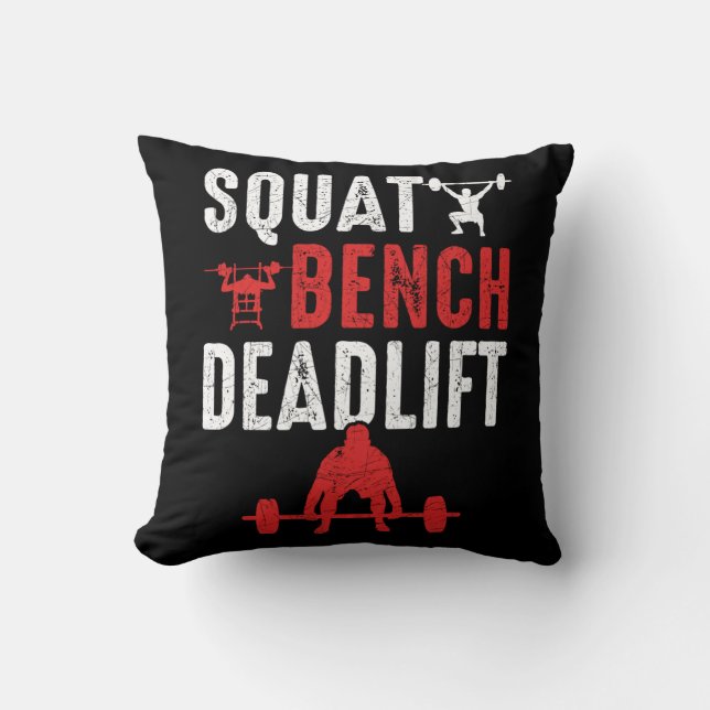 Squat Bench Deadlift Gym Workout Powerlifting Throw Pillow (Front)