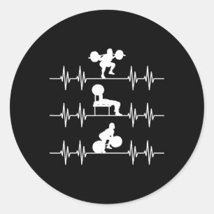 Squat Bench Deadlift Heartbeat Powerlifting Classic Round Sticker