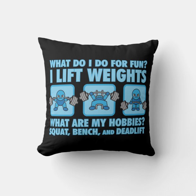 Squat, Bench Press, Deadlift - Hobbies - Kawaii Throw Pillow (Front)