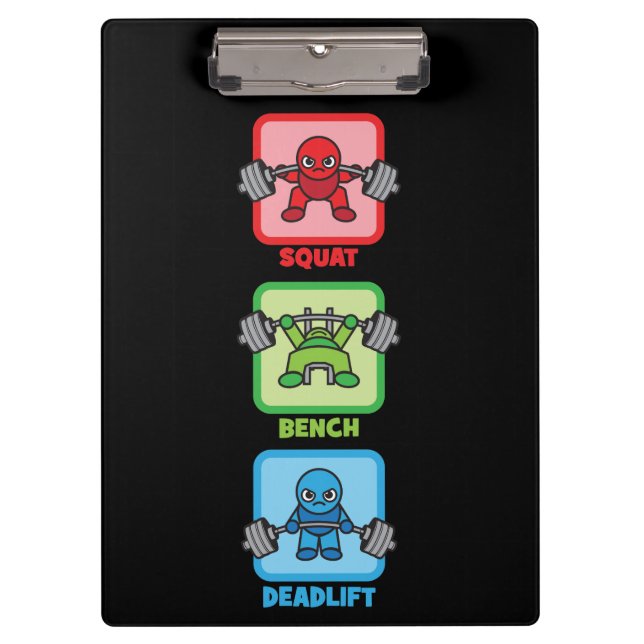 Squat, Bench Press, Deadlift - Kawaii Powerlifter Clipboard (Front)