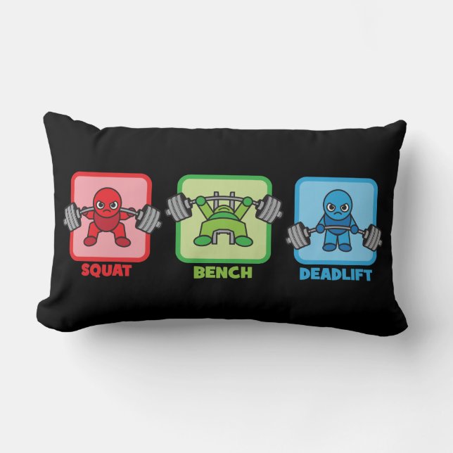 Squat, Bench Press, Deadlift - Kawaii Powerlifter Lumbar Pillow (Front)