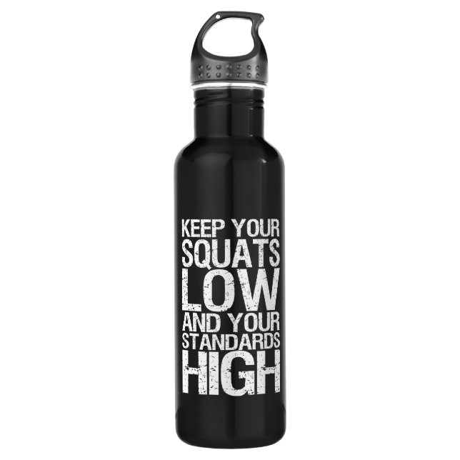 Squat Low - Bodybuilding Workout Motivational Water Bottle (Front)