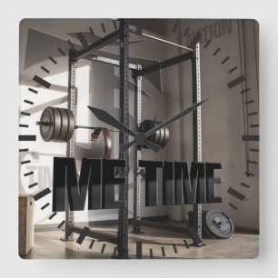 Squat Rack Workout Motivation - Me Time - Gym Square Wall Clock