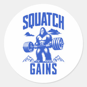 Squatch Gains Weight Lifting Humor Monochrome Gym Classic Round Sticker