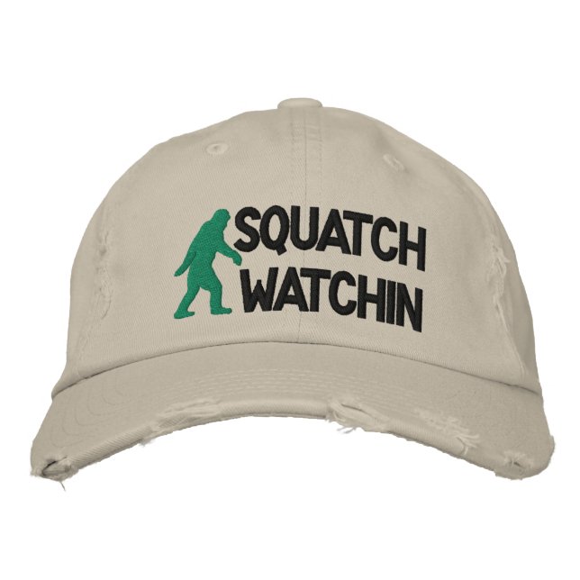 Squatch watchin embroidered baseball hat (Front)