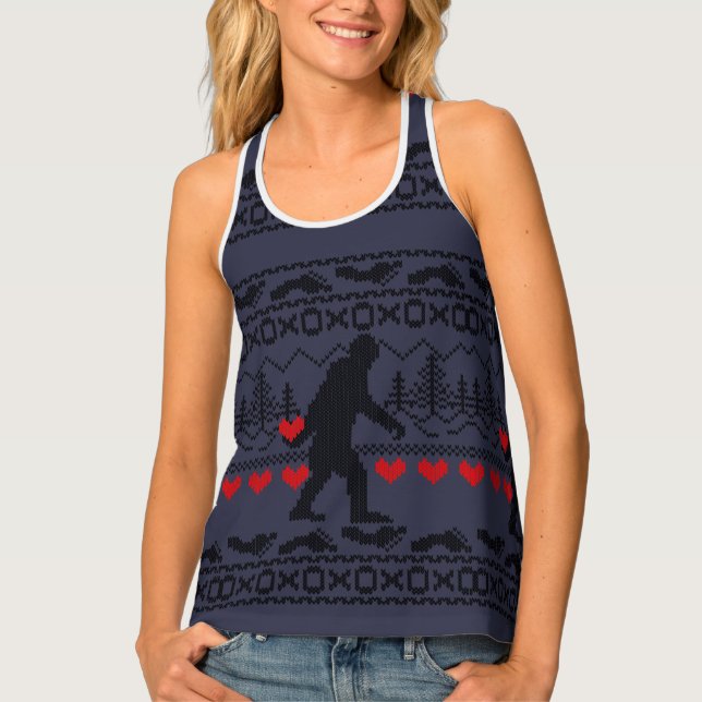 Squatchin for Love Ugly Christmas Sweater Style Tank Top (Front)